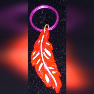 Beautiful Red and White Feather Keychain